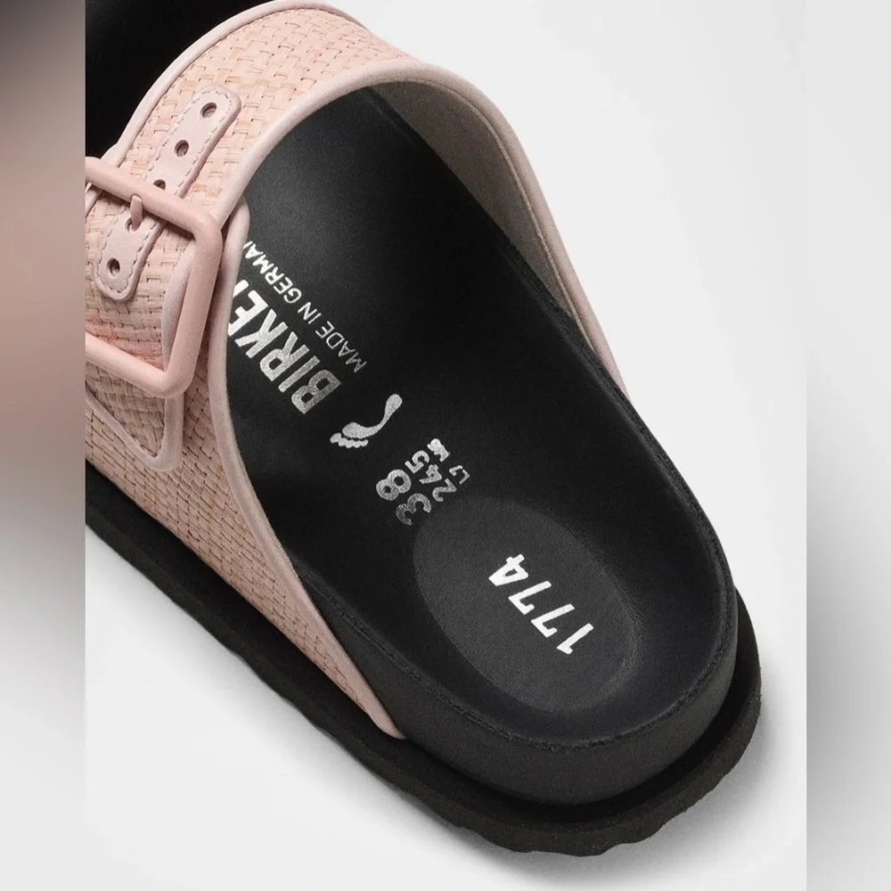 1774 BIRKENSTOCK Arizona Raffia Luxe Slide Sandal Chintz Rose Pink New NWT - Picture 6 of 17